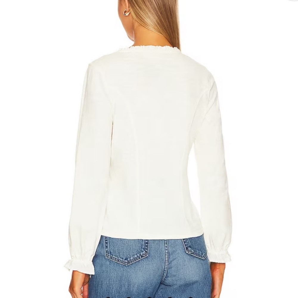 Nation LTD Ivory Gold Edwardian Snap Front Ruffle V-Neck Top Size L | - Picture 3 of 16